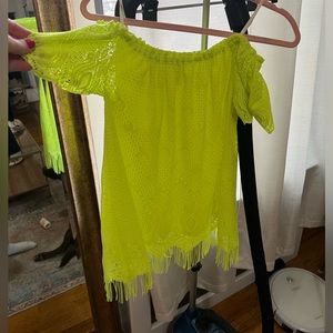 Off the shoulder neon yellow Lilly Pulitzer fringe top size med